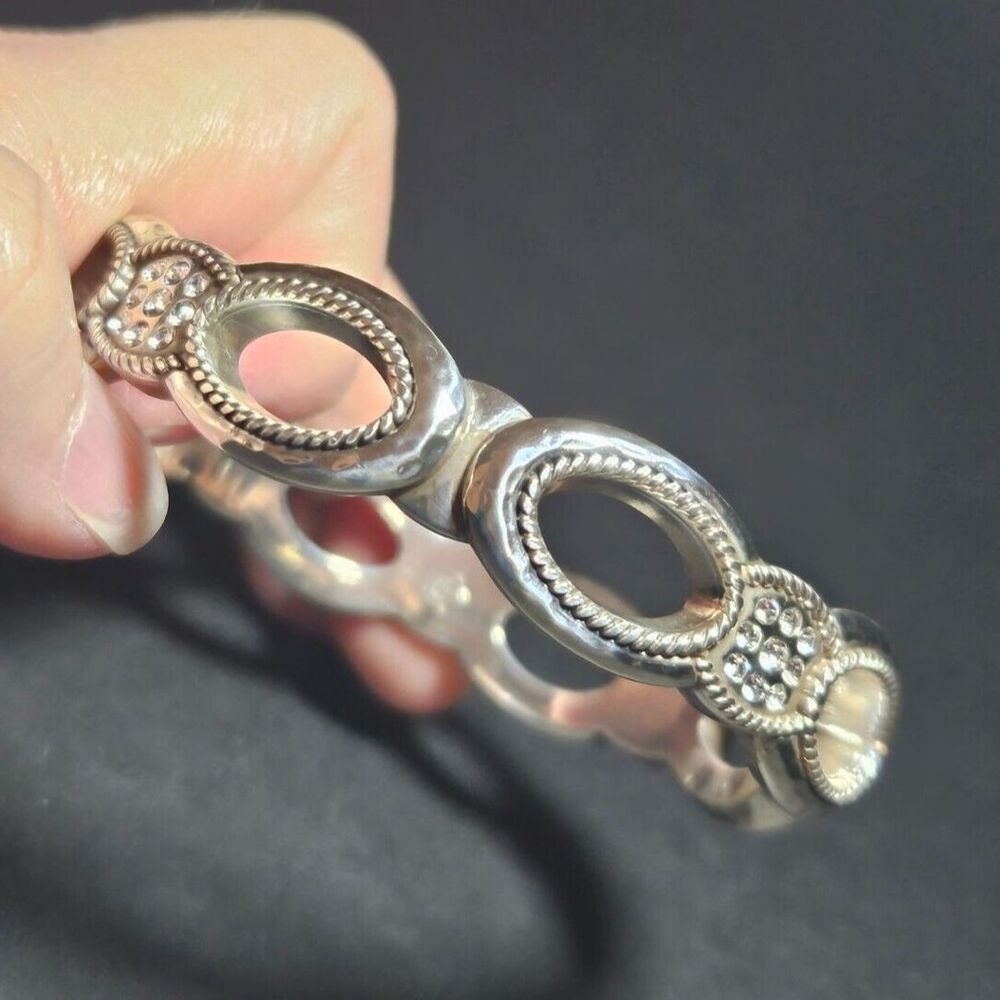 Brighton silver plated rhinestone hinged bracelet 6.5"